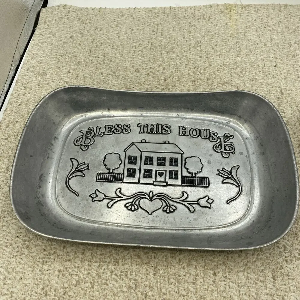 Vintage Metal Dish “BLESS THIS HOUSE” Wilton Armetale USA #601013 Pewter